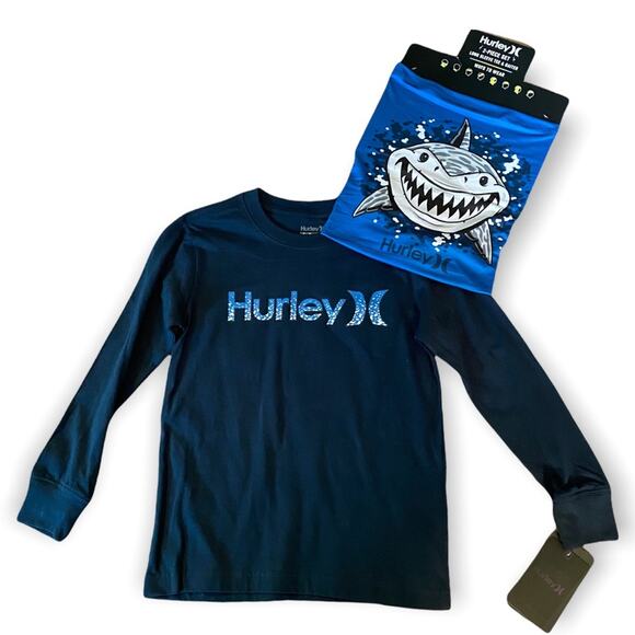 Hurley Cotton Long Sleeve Shirt With Shark Neck Gaiter Sizes 7 - Picture 1 of 1